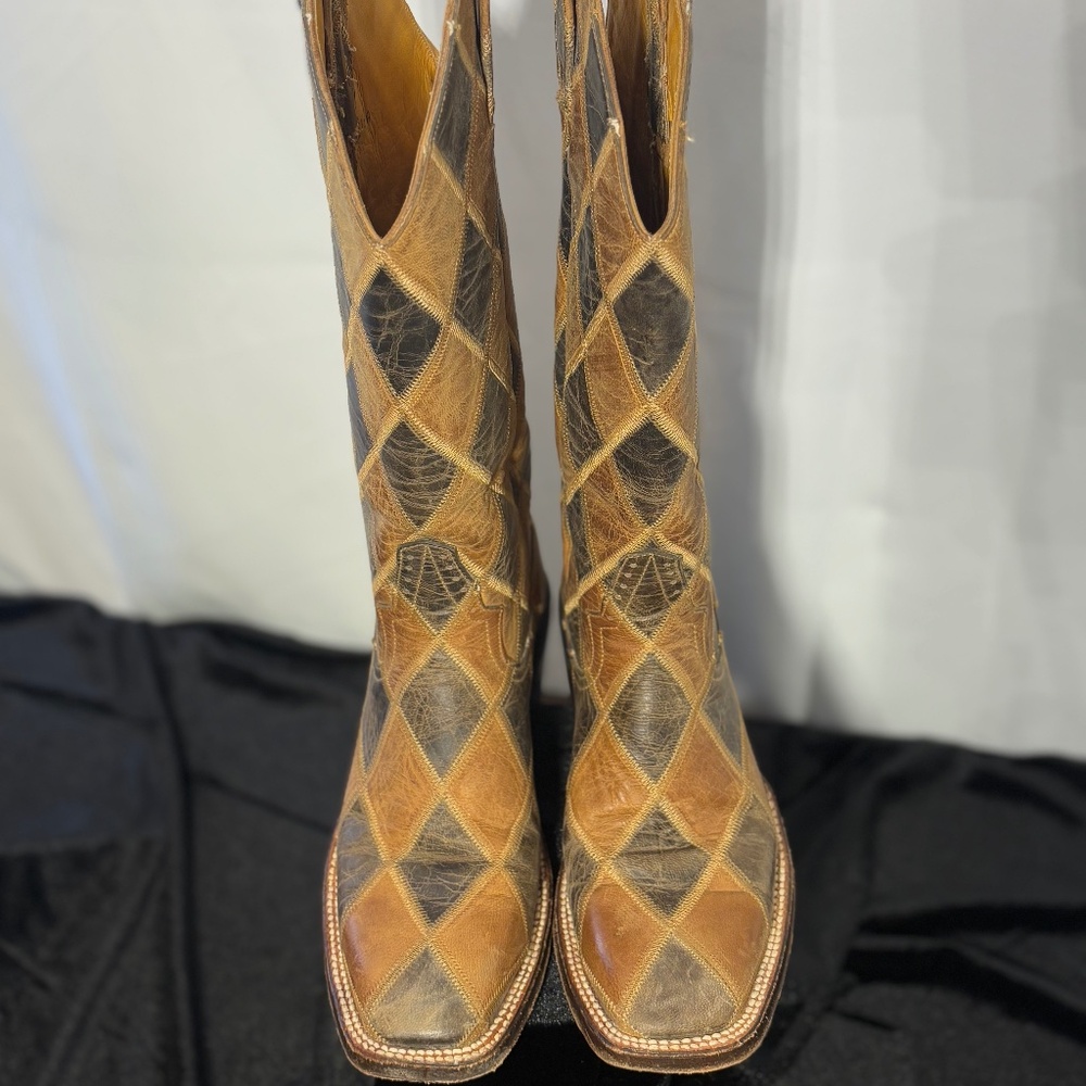 Rod Patrick Cowboy Boots sz 5.5a Brown with black patchwork